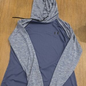 Under Armour Navy Blue Athletic Hoodie with Heathered Light Blue Sleeves